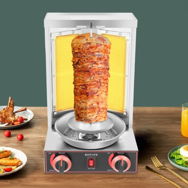 3000W Gas Vertical Shawarma Machine Doner Kebab Grill Gyro Rotisserie Oven Meat Broiler with 2 Burner for Home Restaurant