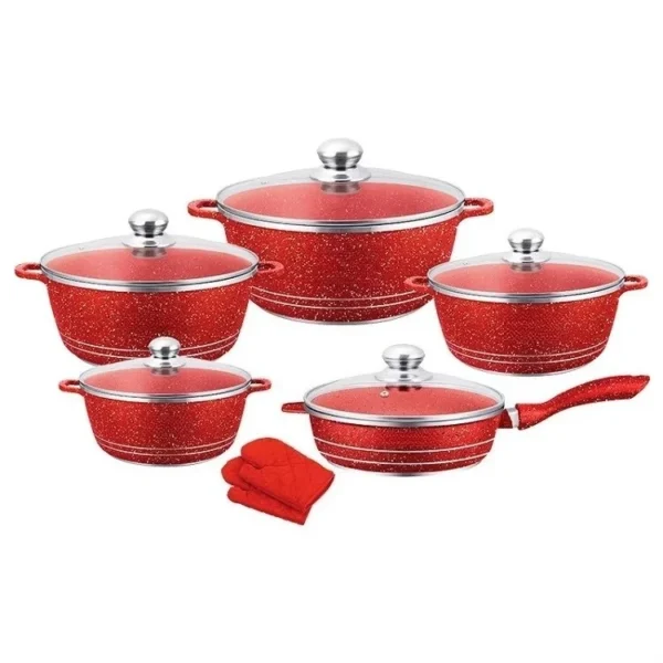 Hot Sale 12-Piece Set Sustainable Non-Stick Kitchen Boutique Aluminum Pot Wok Stainless Steel Glass Soup Pan House Hold Cooking