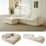 109″ Modern Cloud L-Shaped 3-Seater Oversized Deep Seat Chenille Fabric Sofa White Modular Sectional with Ottoman