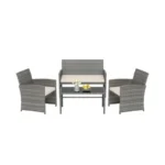 4 Piece Patio Conversation Set Rattan Chair Loveseat and Table Set-Off White