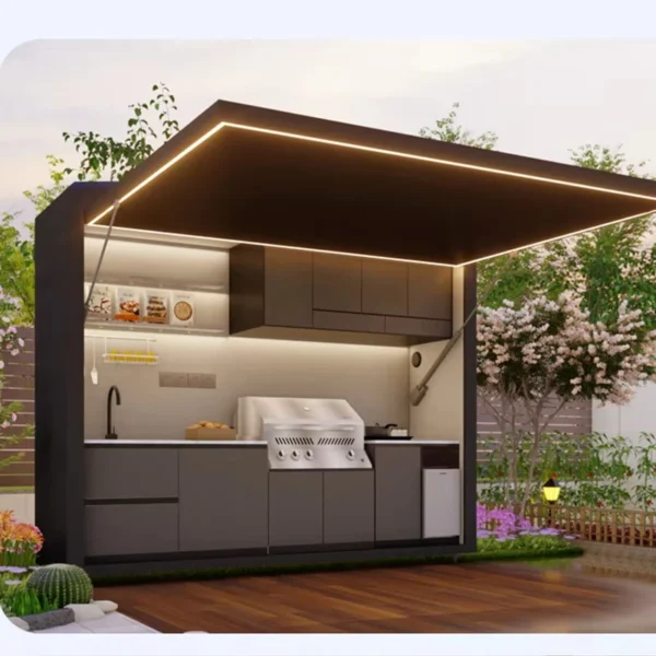 Garden Kitchen with Modular Cabinets and Grill Island Outdoor Kitchen Cabinets Aluminum casing LED Custom kitchenware