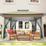 3x3M Waterproof Stable Folding Pavilion,Pop-up Garden Pavilion with 4 sidewalls Mosquito Net,Party tent,Double roof For Garden