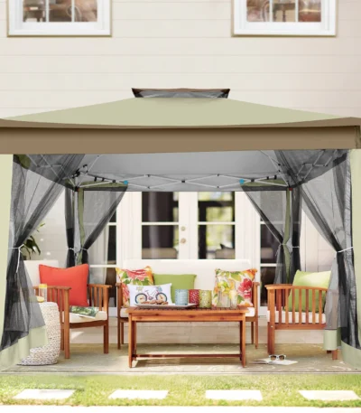 3x3M Waterproof Stable Folding Pavilion,Pop-up Garden Pavilion with 4 sidewalls Mosquito Net,Party tent,Double roof For Garden 1