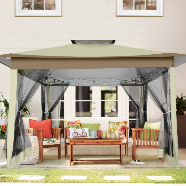 3x3M Waterproof Stable Folding Pavilion,Pop-up Garden Pavilion with 4 sidewalls Mosquito Net,Party tent,Double roof For Garden