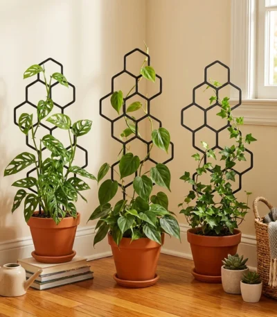 2pcsHoneycomb Design Plant Trellis, Rustproof Plastic Support for Potted Vines and Flowers, Indoor Outdoor Garden Climbing Frame 1
