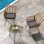 3-Piece Bistro Set for Garden – Weather-Resistant Synthetic Rattan – Includes 2 Chairs with Cushions and 1 Table – Easy to Clean – Ideal for Balcony Terrace Patio