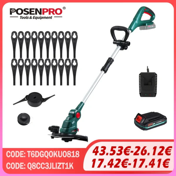 20V Grass Trimmer and Edge Lawn Mower Cutter 26cm Cutting Diameter Adjustable Cutting Angle, Telescopic Shaft, Auxiliary Handle