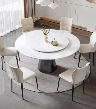 High Quality Modern Luxury Marble Round Dining Table Chair Set 4 6 8 Seater Home Kitchen Restaurant Living Room  Metal Furniture 1