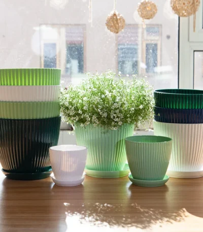 Flower Pot Round Planters Succulents Plant Pot with Tray Office Desktop Balcony Home Garden Decoration Outdoor Potted 5 Sizes 1