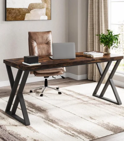 Tribesigns Writing Computer Desk, 55 inch Heavy Duty Study Desk with Z-Shaped Metal Leg, Modern Simple Home Office Computer Desk 1