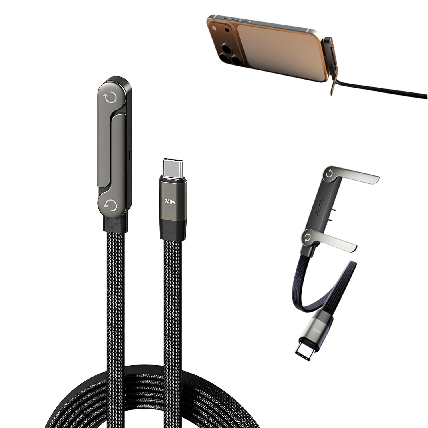 2-in-1 Invisible Stand Charging Cable, Multi Charger Cord with Type C Multi-Angle Adjustable Stand, 240W Fast Charging Cable 5 FT, for Smartphones,Tablets,Laptops,and Gaming Devices - Image 2