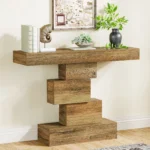 Tribesigns 42.5″ Farmhouse Console Table, Narrow Wood Sofa Table Behind Couch with Geometric Base, Industrial Entryway Accent Ta