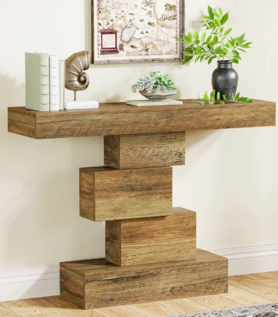 Tribesigns 42.5" Farmhouse Console Table, Narrow Wood Sofa Table Behind Couch with Geometric Base, Industrial Entryway Accent Ta 1