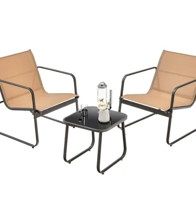 3-Piece Garden Furniture Set, Balcony Set with 2 Chairs and Table,Balcony Furniture with Breathable Fabric,Patio Furniture 1