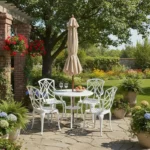 5-piece garden furniture set made of cast aluminum including 4 chairs & 1 table with umbrella hole garden furniture