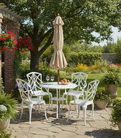 5-piece garden furniture set made of cast aluminum including 4 chairs & 1 table with umbrella hole garden furniture 1