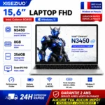 15.6-inch FHD IPS Laptop with Intel Celeron N3450, 8 GB RAM, 256 GB SSD, DDR4, Windows 11, French AZERTY Keyboard Included, Wi‑Fi, Bluetooth, HDMI, USB 3.0, for Students, Desk, Remote Work, Fast Delivery from France, No VAT, No Tax, 2-Year Warranty