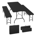 WOLTU 3-Piece Garden Furniture Set Outdoor Beer Table and 2 Portable Rectangular Folding Benches for Picnics Barbecues Parties