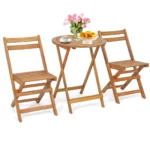 3 PCS Folding Patio Bistro Set Solid Acacia Wood Table & Chairs Slatted Tabletop