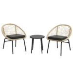3-piece rattan garden furniture set, balcony furniture set with coffee table & 2 chairs, seating set with cushions, weatherproof
