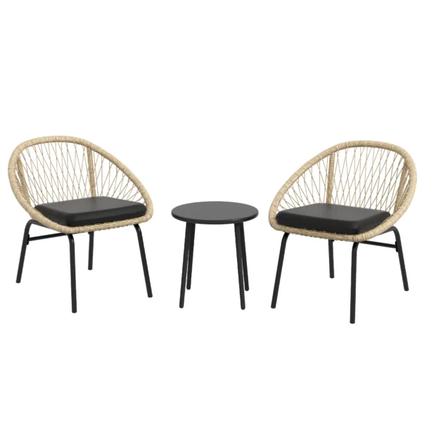 3-piece rattan garden furniture set, balcony furniture set with coffee table & 2 chairs, seating set with cushions, weatherproof