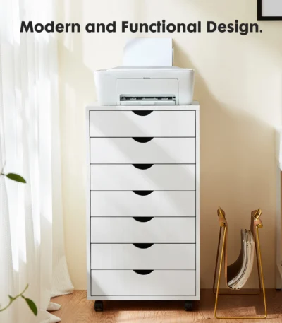JHK 7 Drawer Chest Dressers Nightstand Storage Cabinet Wooden File Office Mobile Cabinet Wheels Living Room Organizer Rolling 1