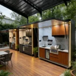 Portable Outdoor Cooking Station House Stainless Steel BBQ Grill Sink Refrigerator Mobile Kitchen Cart Patio Catering Customized