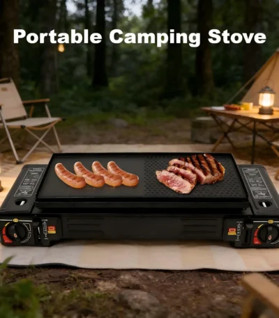 2500W BDZ-2x168 Dual Head Barbecue Gas Stove With Baking Tray And Handle Box Camping Stove with Baking Tray&Portable Case 1