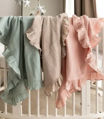 100% Organic Cotton Baby Wrap Gauze Ruffle Baby Blanket Newborn Security Muslin Swaddle Blanket 1