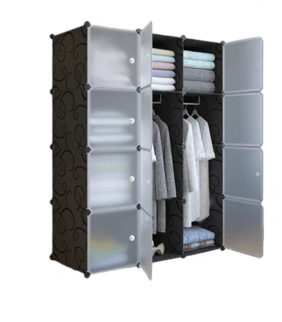 Modular Wardrobe with 12 Cubes Modular Shelf with Doors DIY Wardrobe Organizer Plastic Cabin Structures, 111x47x147 cm 1