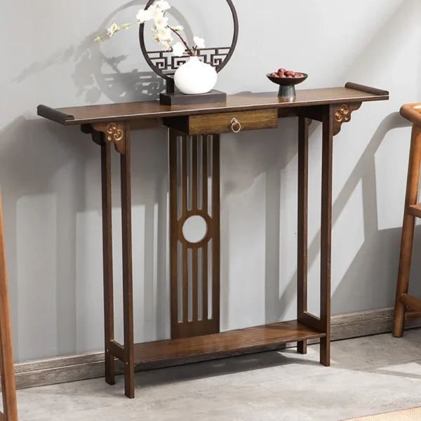 Chinese Style Hall Console Table, Accent Table, Entryway with Drawer, Storage Shelf, Wood Furniture