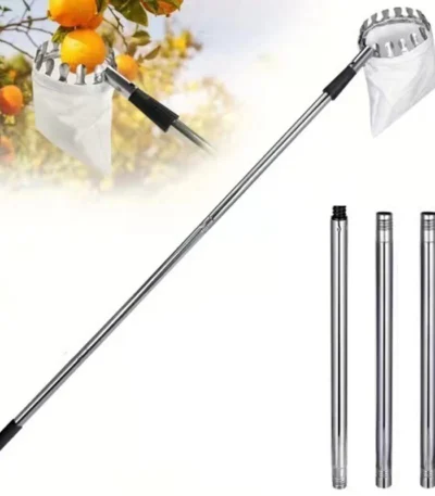 Stainless Steel Splicing Rod Fruit Picker 1.6/2.4/3.2/4M Telescopic Pole High Tree Orchard Picking Tool For Farm Garden Supplies 1