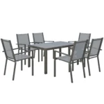 Outsunny Garden Table and Chair Set with Stackable Chairs and Steel Frame for Terrace Patio Light Gray