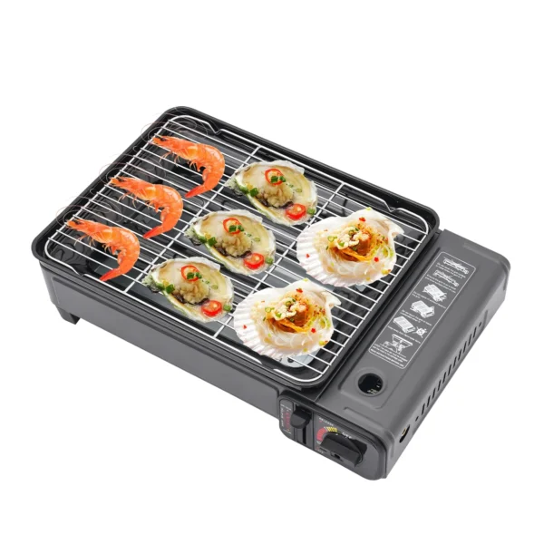 Butane Grill Stove Portable Camping Table Grill Outdoor Gas Stove Black with Grill Net For Picnic, Garden, Camping, Travel