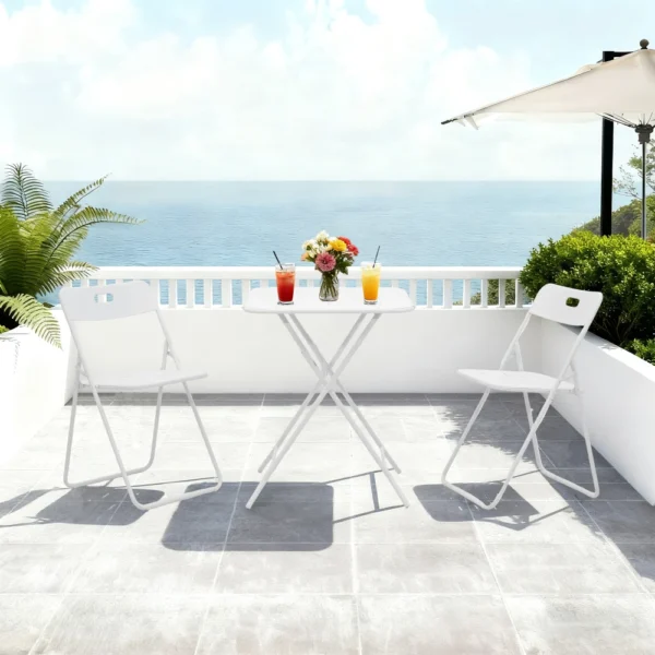 3 Piece Folding Bistro Set Outdoor Patio Furniture Steel with E-Coating 2 Folding Chairs and 1 Table