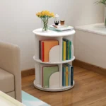2/4-Tier Wooden Rotatable Bookshelf – 360°Display Floor Standing Storage Rack, White Multifunctional Bookshelf Organizer