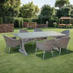 Discount 7 Pieces Luxury PE Rattan Dining Set Waterproof Foshan Factory Price Garden Outdoor Chair And Table