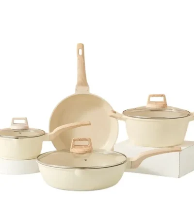 Non-Stick Frying Pan Set Maifan Stone Kitchen Soup Pot Milk Pan with Wooden Handle Pot Cookware Set Cooking Utensils for Kitchen 1