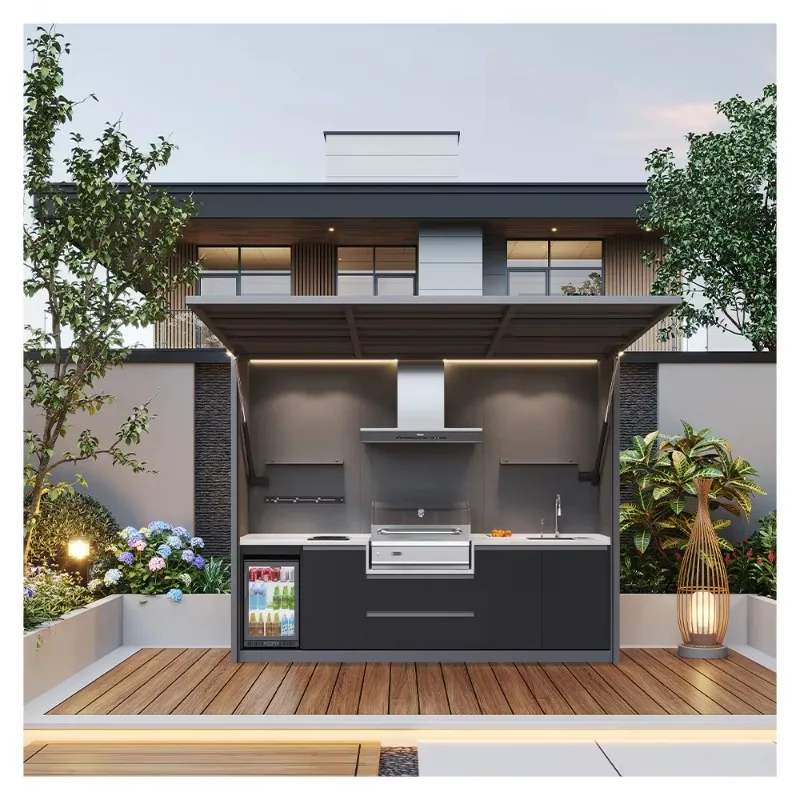 Customized Outdoor Kitchen BBQ Closeable Shed Complete Closed Alfresco Modular Best Designs Black Weatherproof for Patio Customized Outdoor Kitchen BBQ Closeable Shed Complete Closed Alfresco Modular Best Designs Black Weatherproof for Patio