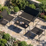 Garden Furniture Set,4-piece for 4 People,Balcony Furniture Set with 1 Garden Bench,2 Chairs,1 Glass Table,Outdoor Seating Group,Textilene,Weatherproof