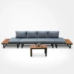 Patio Sectional Sofa Set Couch Aluminum Frame built in table With Cushions Outdoor Furniture