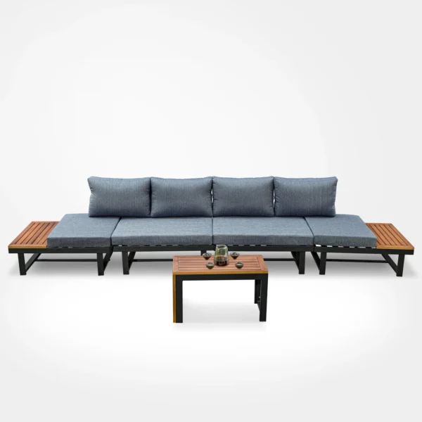 Patio Sectional Sofa Set Couch Aluminum Frame built in table With Cushions Outdoor Furniture