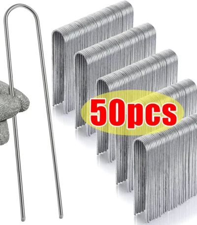 U-type Garden Staples Heavy-duty Fence Tubing Stakes Sod Pins Galvanized Landscape Spike for Holding Lawns Barrier Ground Nail 1