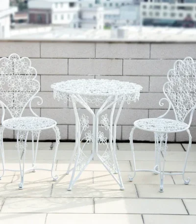 #Outdoor Round Garden Table and Chair Set Balcony Patio Furniture Set Modern Luxury Terrace Table and Chair Three-Piece for Yard 1