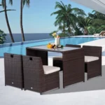 5-piece poly rattan garden furniture set, weather-resistant balcony furniture for 4 people, patio furniture with table, 4 chairs, cushions, lounge set, dining group, seating set for balcony, garden, brown + khaki