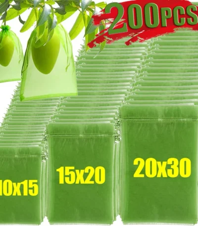200Pcs Reusable Fruit Protection Net Bags Drawstring Green Gardening Pest Barrier Cover for Trees Vegetables Grapes Strawberries 1