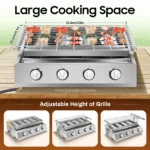 4 Burners BBQ Propane Gas Grill Removable Smokeless Barbecue Grill Portable BBQ Grill for Outdoor Patio Garden