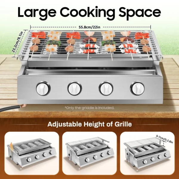 4 Burners BBQ Propane Gas Grill Removable Smokeless Barbecue Grill Portable BBQ Grill for Outdoor Patio Garden