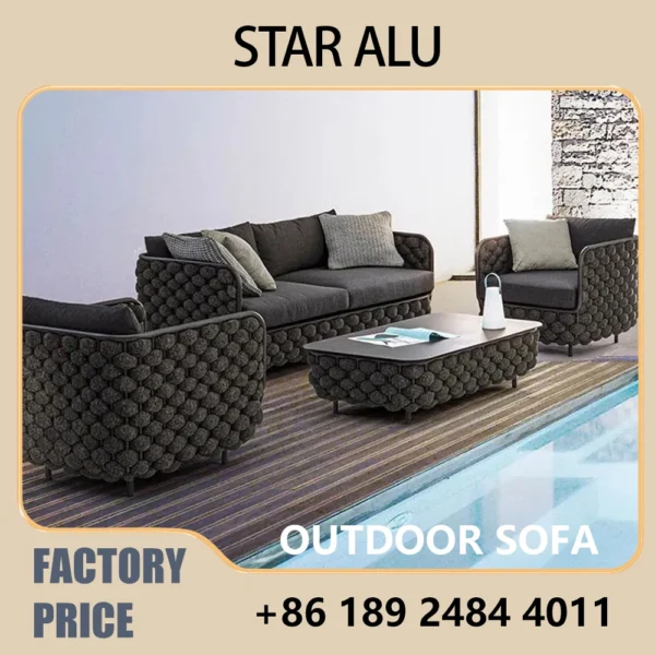 3-Seater Outdoor Rattan Sofa Set | Deep Grey Wicker Patio Furniture | Waterproof Aluminum Frame | Garden Balcony Terrace Deck