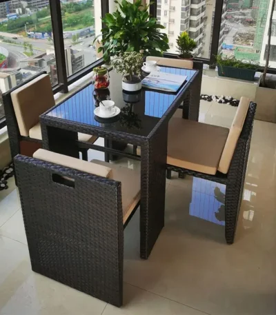 Balcony rattan chair five piece set combination terrace outdoor courtyard sunroom leisure combined creative rattan woven chair 1
